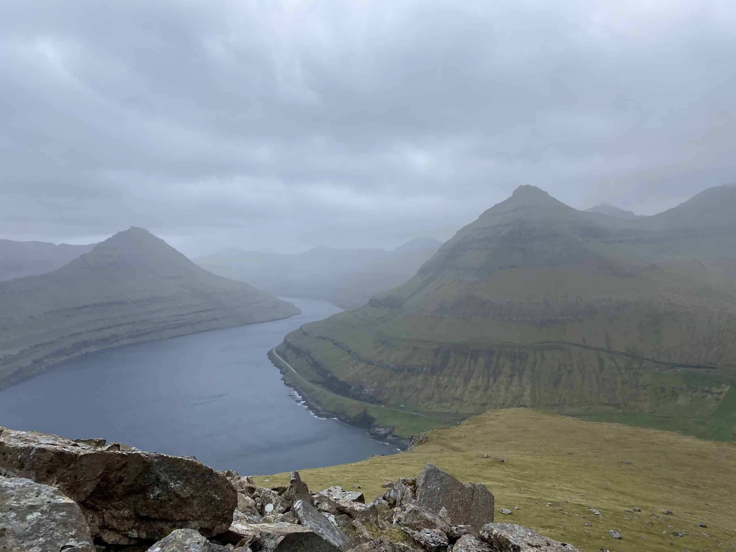 Fjord covered in rain clouds and grey skies