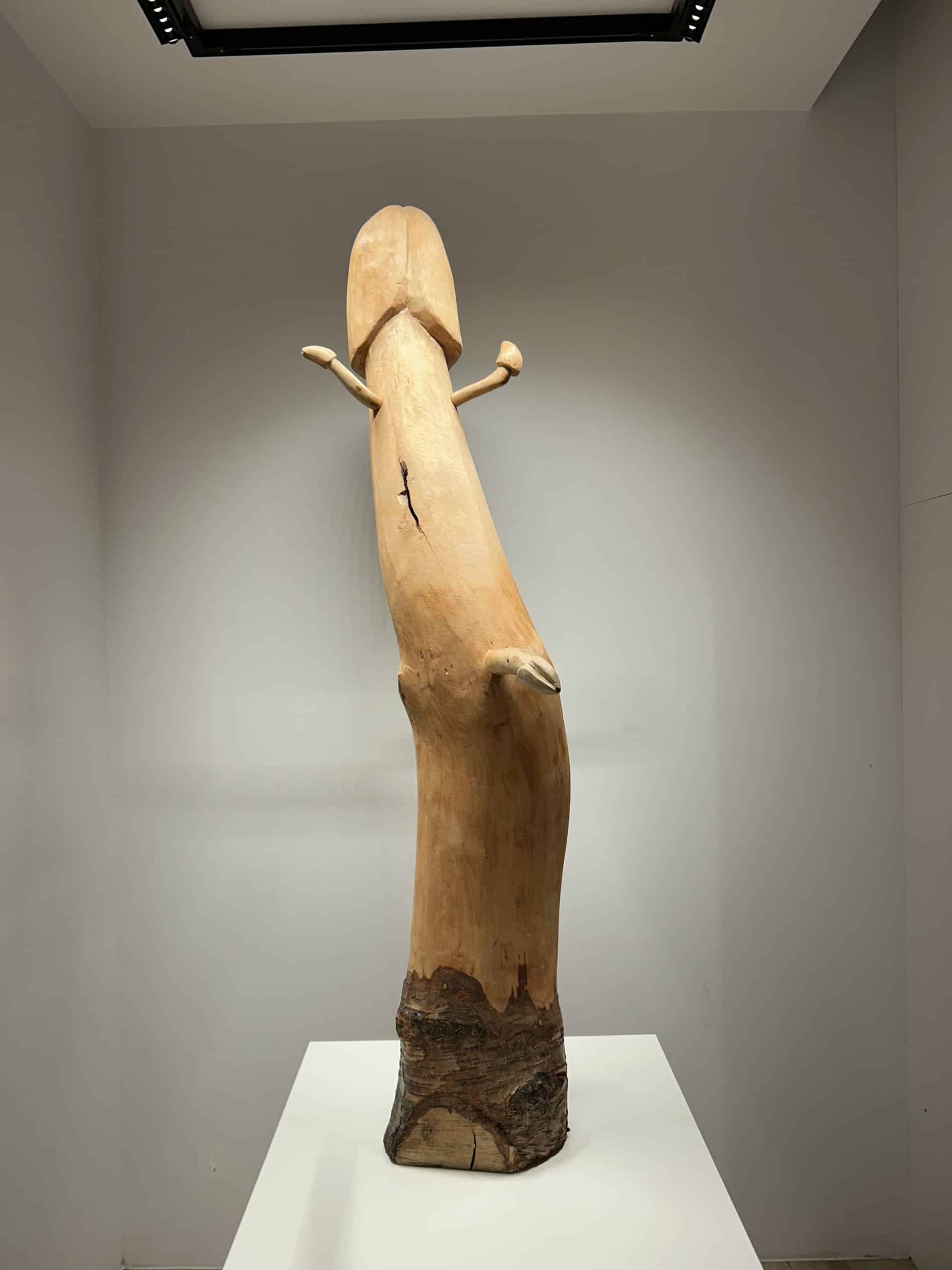 Phallus sculpture made of wood. 
