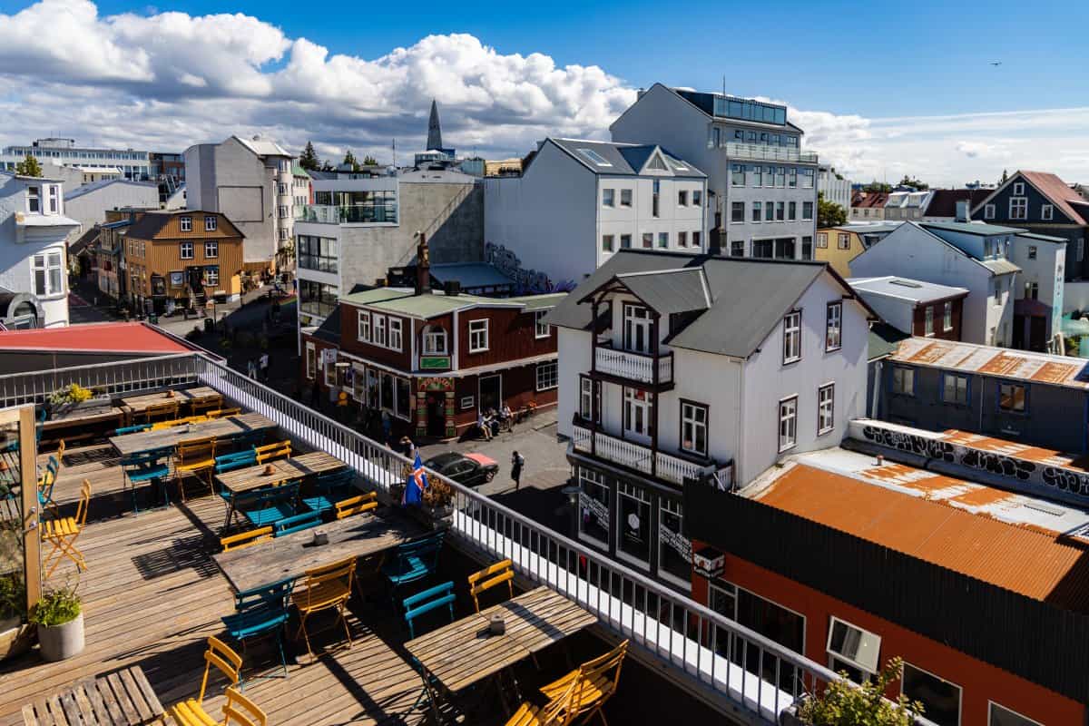 Loft Hi Reykjavik rooftop on a sunny day. 